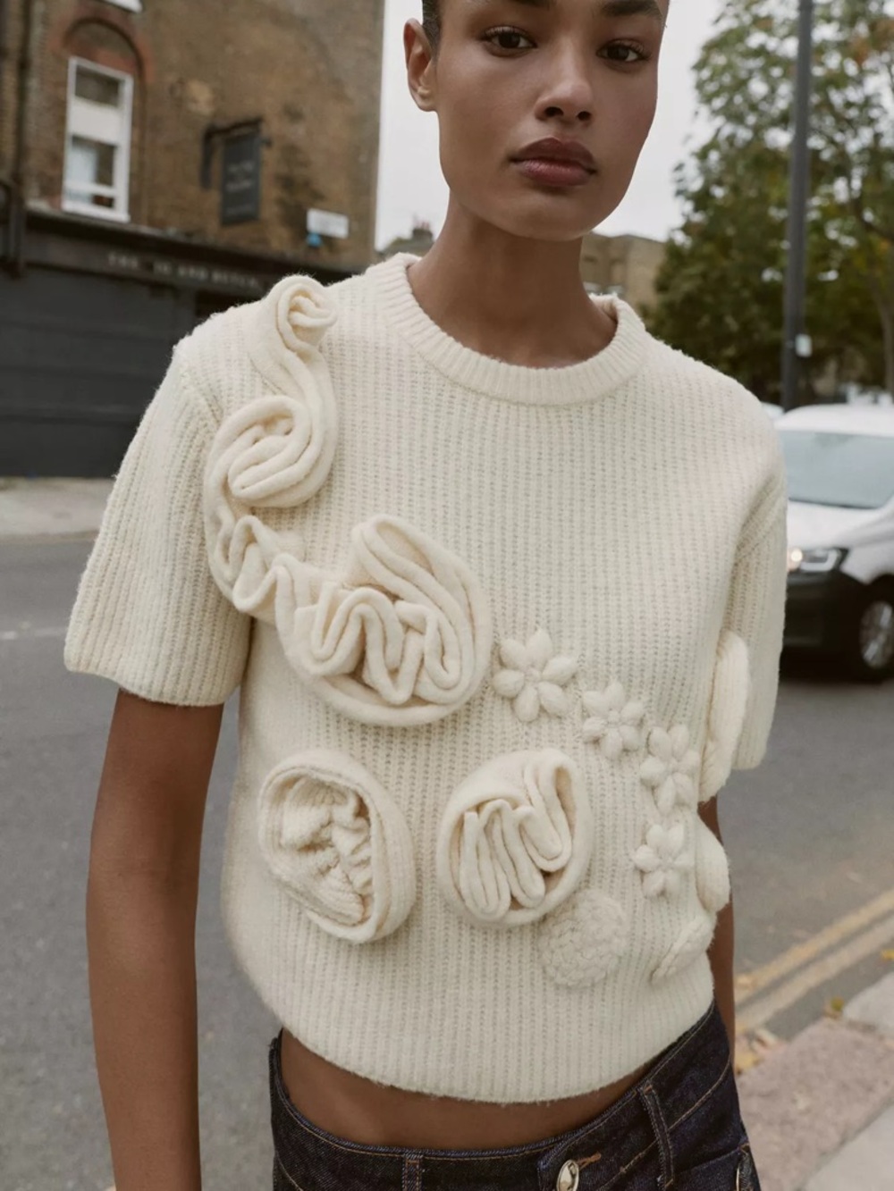 Zara Floral Textured Knit Jumper